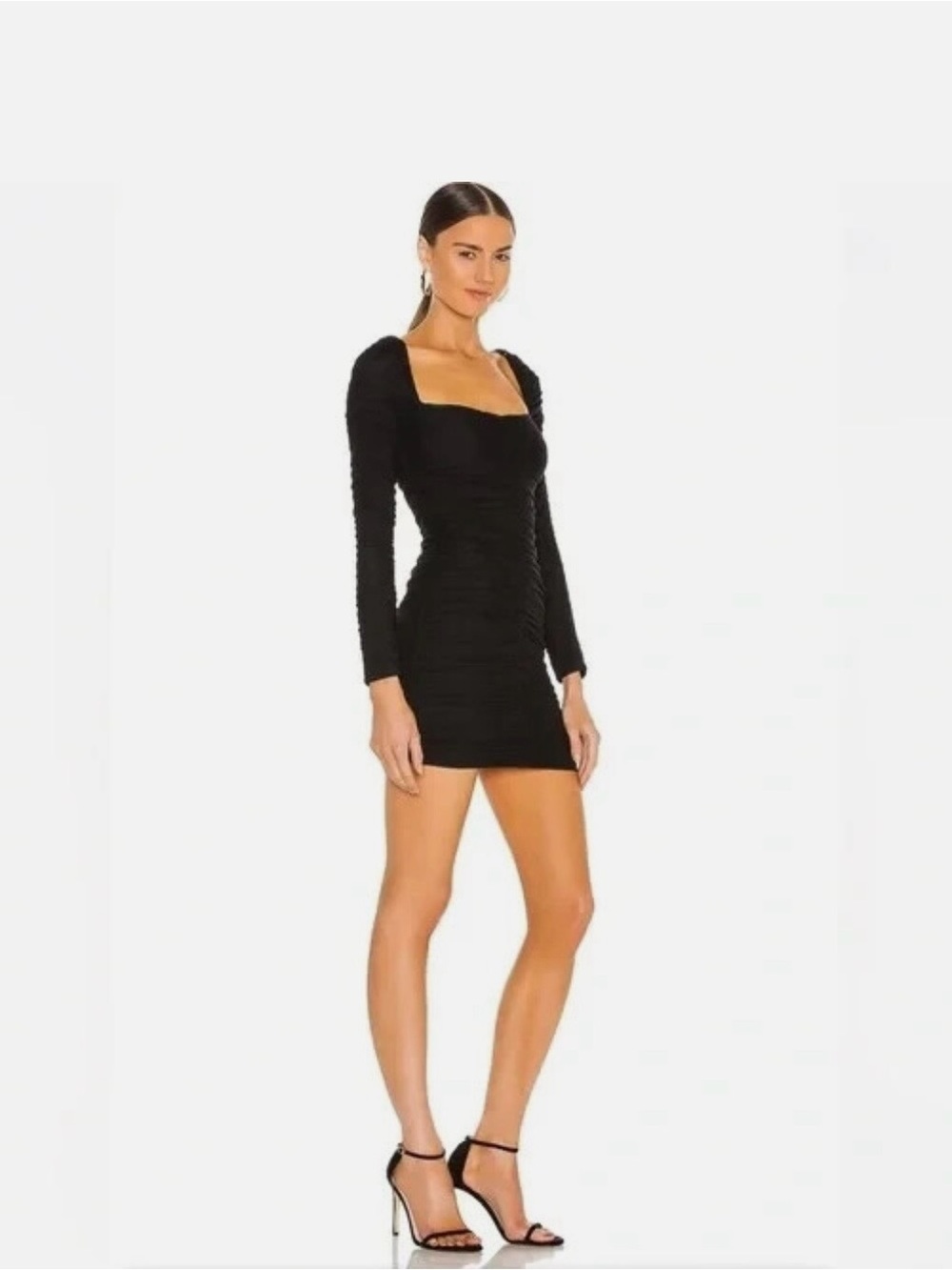 Michael Costello Revolve  Black Long-Sleeve Square-Neck Mini Dress
